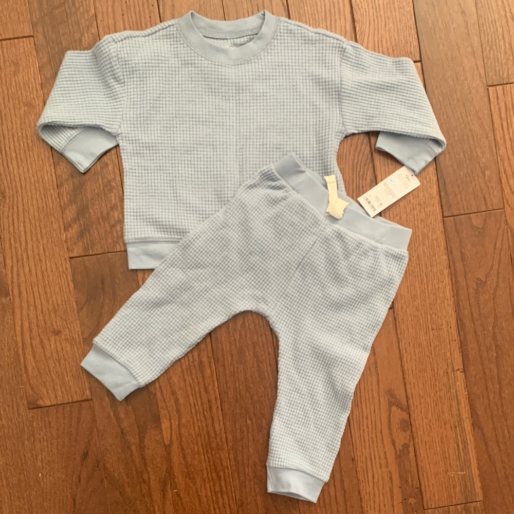 Blue Waffle Knit Baby Set 12 mos